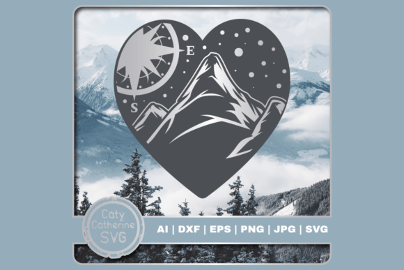 Download Mountains &amp; Compass Love Heart SVG - Love heart svg Collection